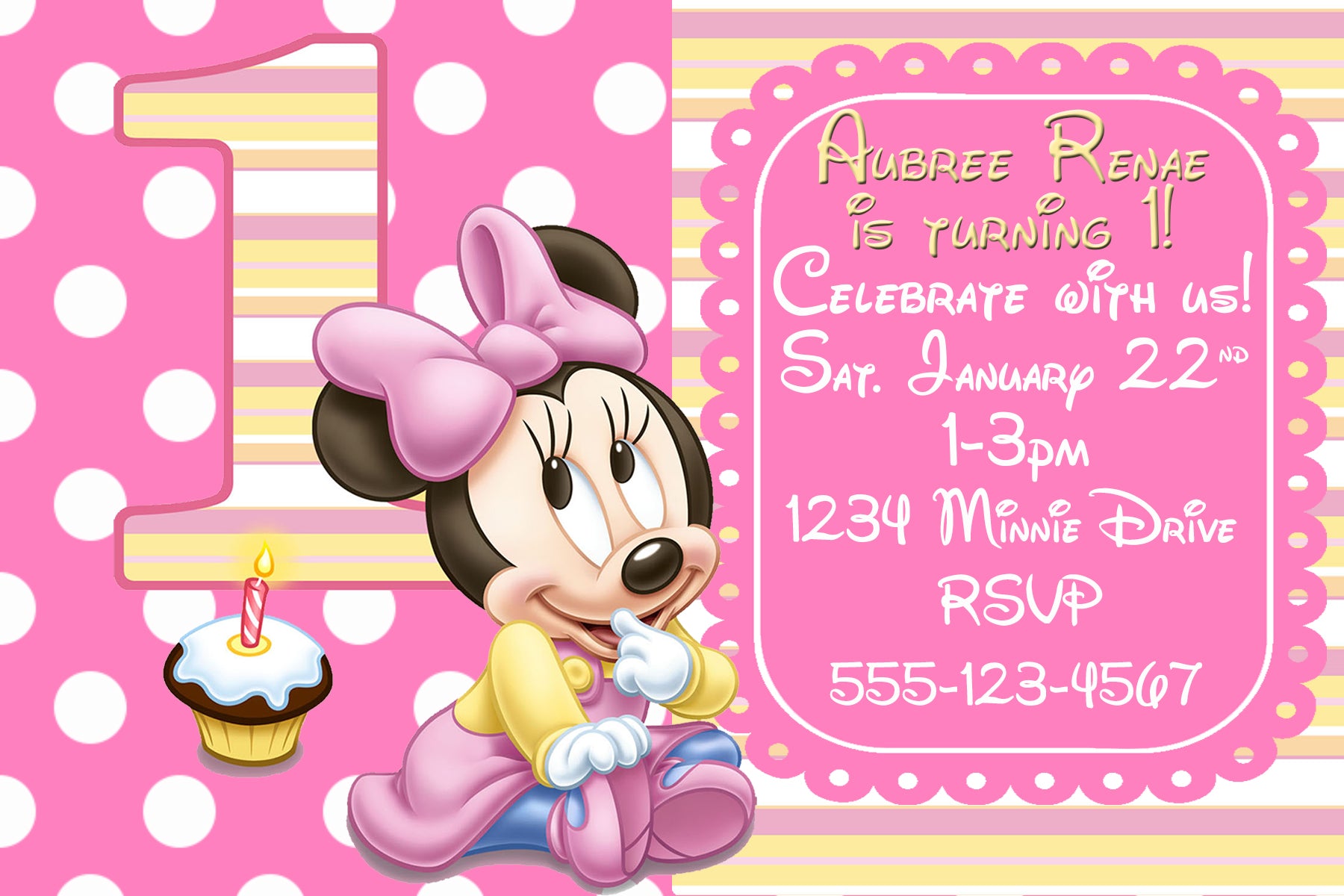 Baby Minnie Mouse birthday invitation