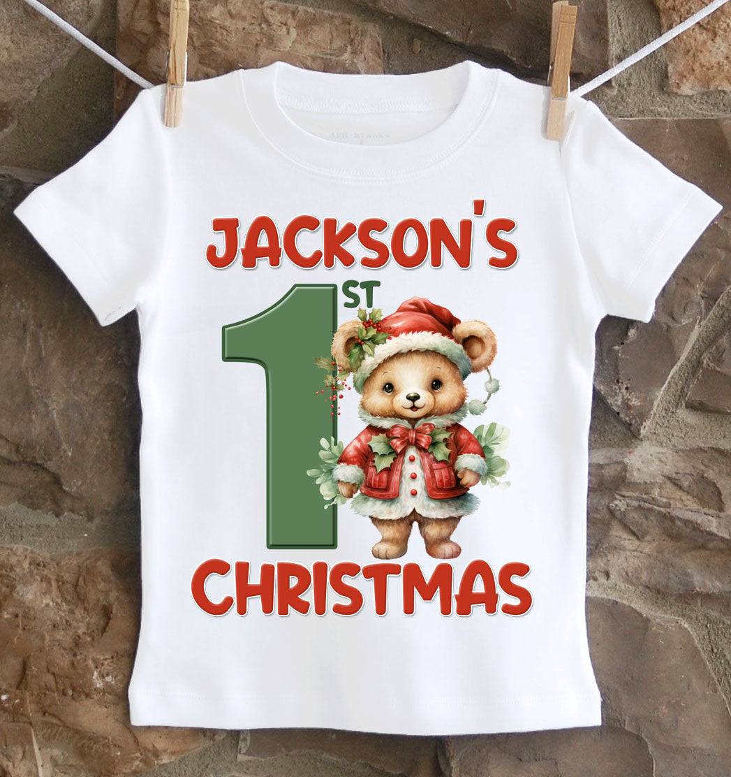 Baby's first christmas teddy shirt