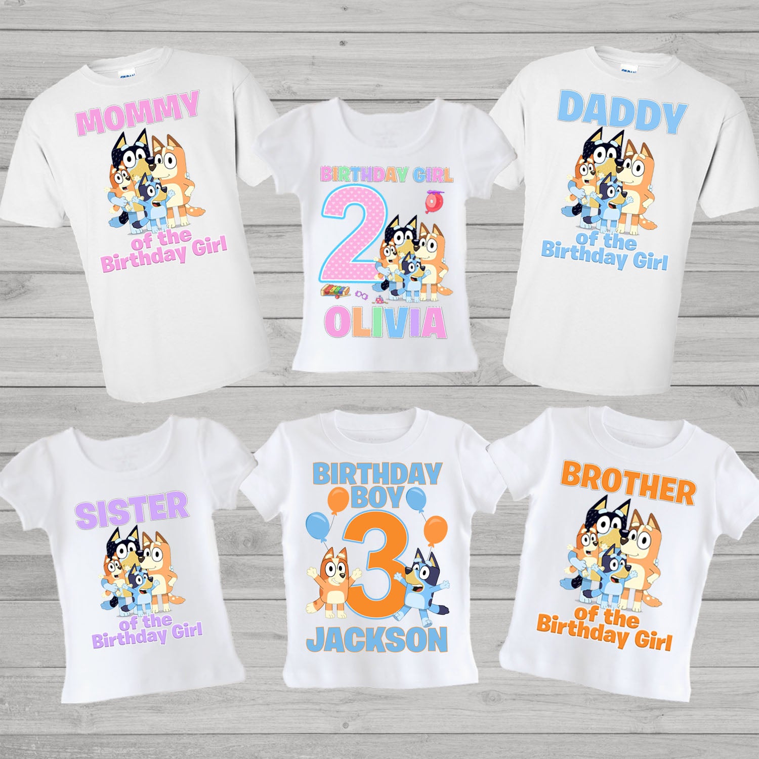 Bluey Family Birthday Shirts Set of 5