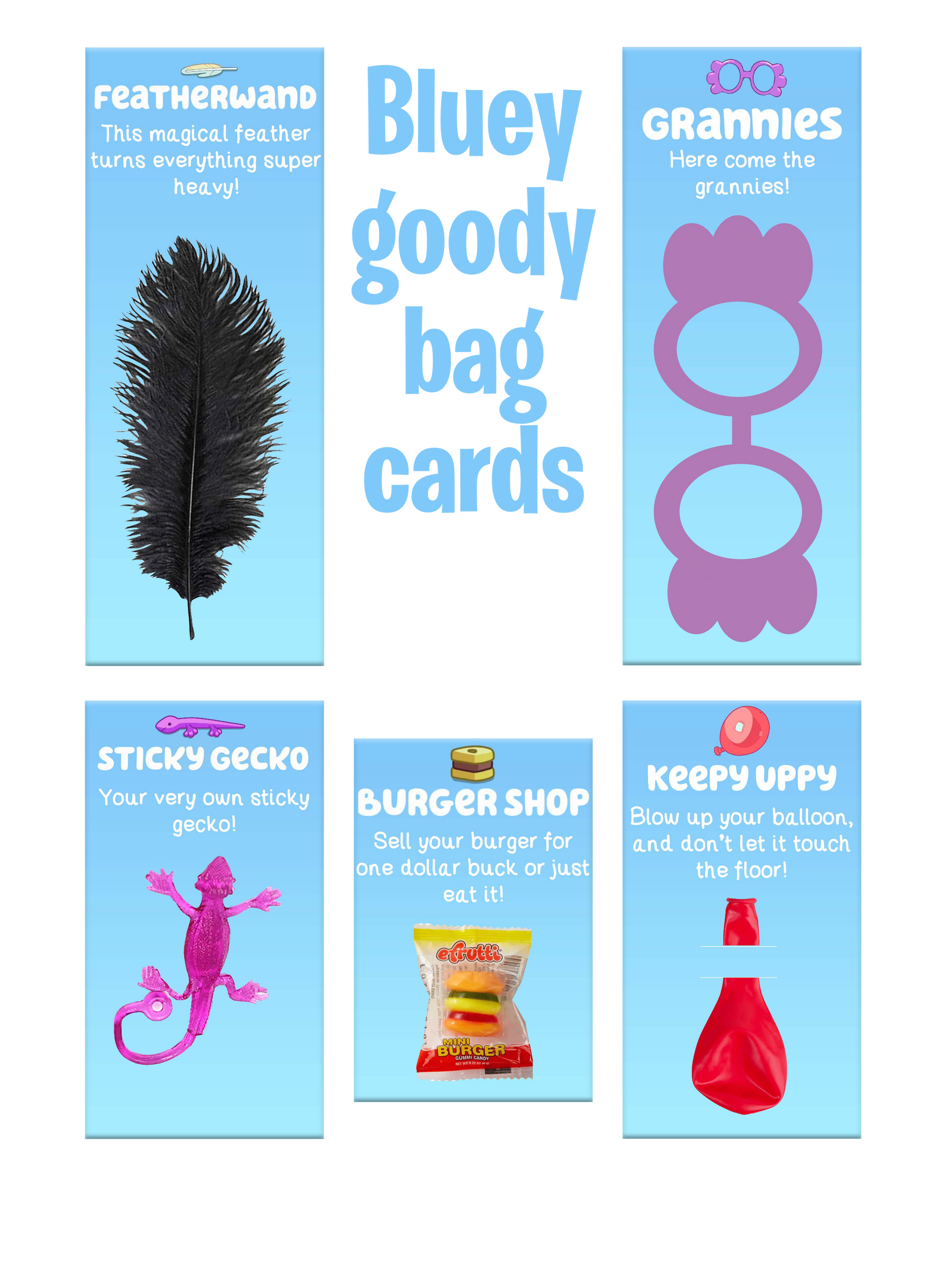 Bluey goody bag cards