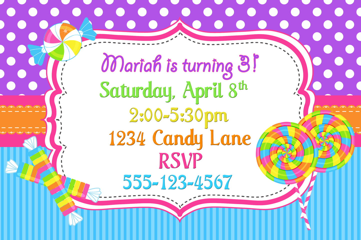 Candy birthday invitation