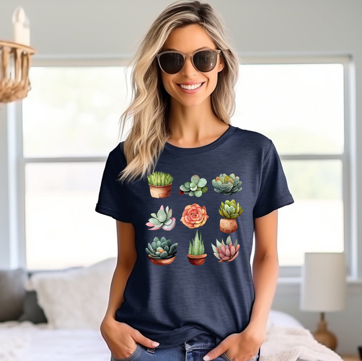 woman tshirt succulents