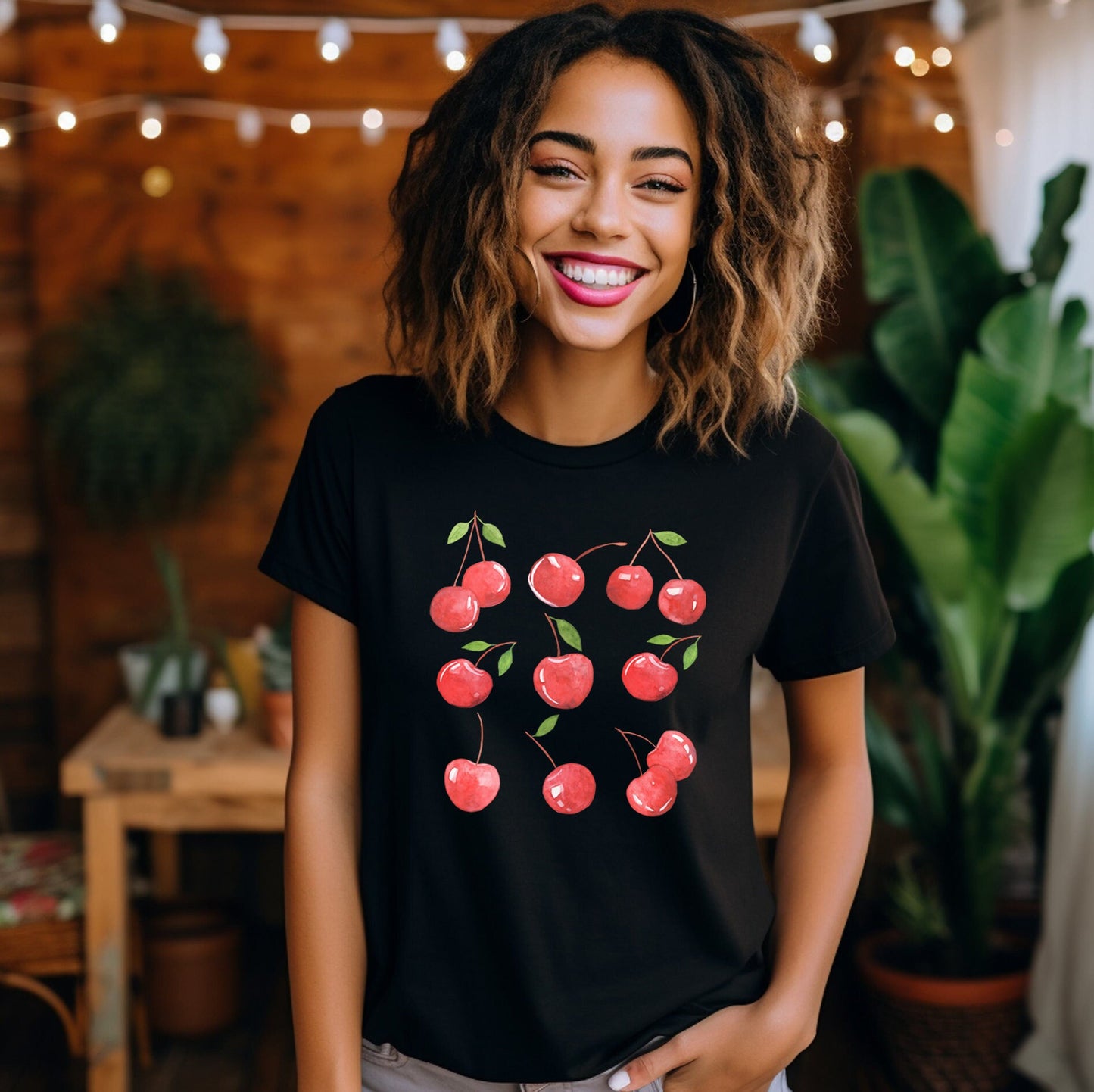 Cherries T Shirt, Women T-shirt, Comfortable Cool Classic Artistic, Watercolor Tee, Spring T shirt, Fruit T-shirt, Cherries Graphic Tee