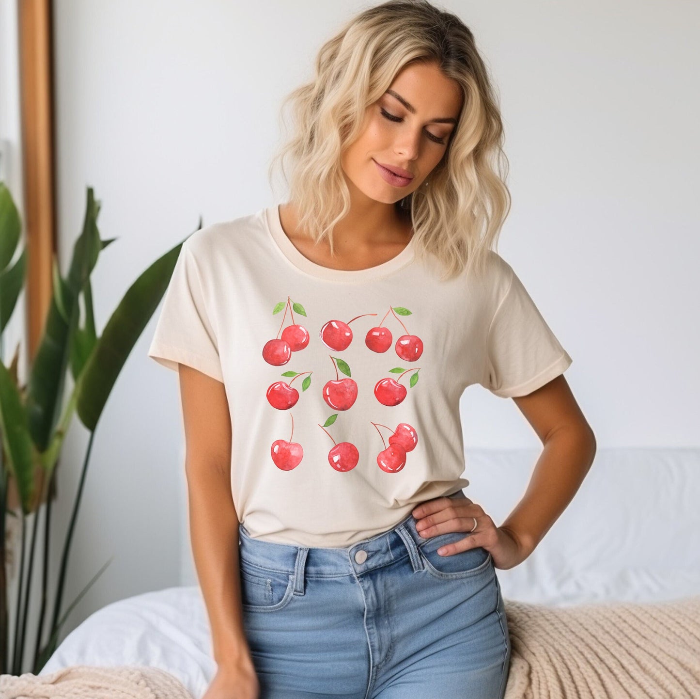 Cherries T Shirt, Women T-shirt, Comfortable Cool Classic Artistic, Watercolor Tee, Spring T shirt, Fruit T-shirt, Cherries Graphic Tee