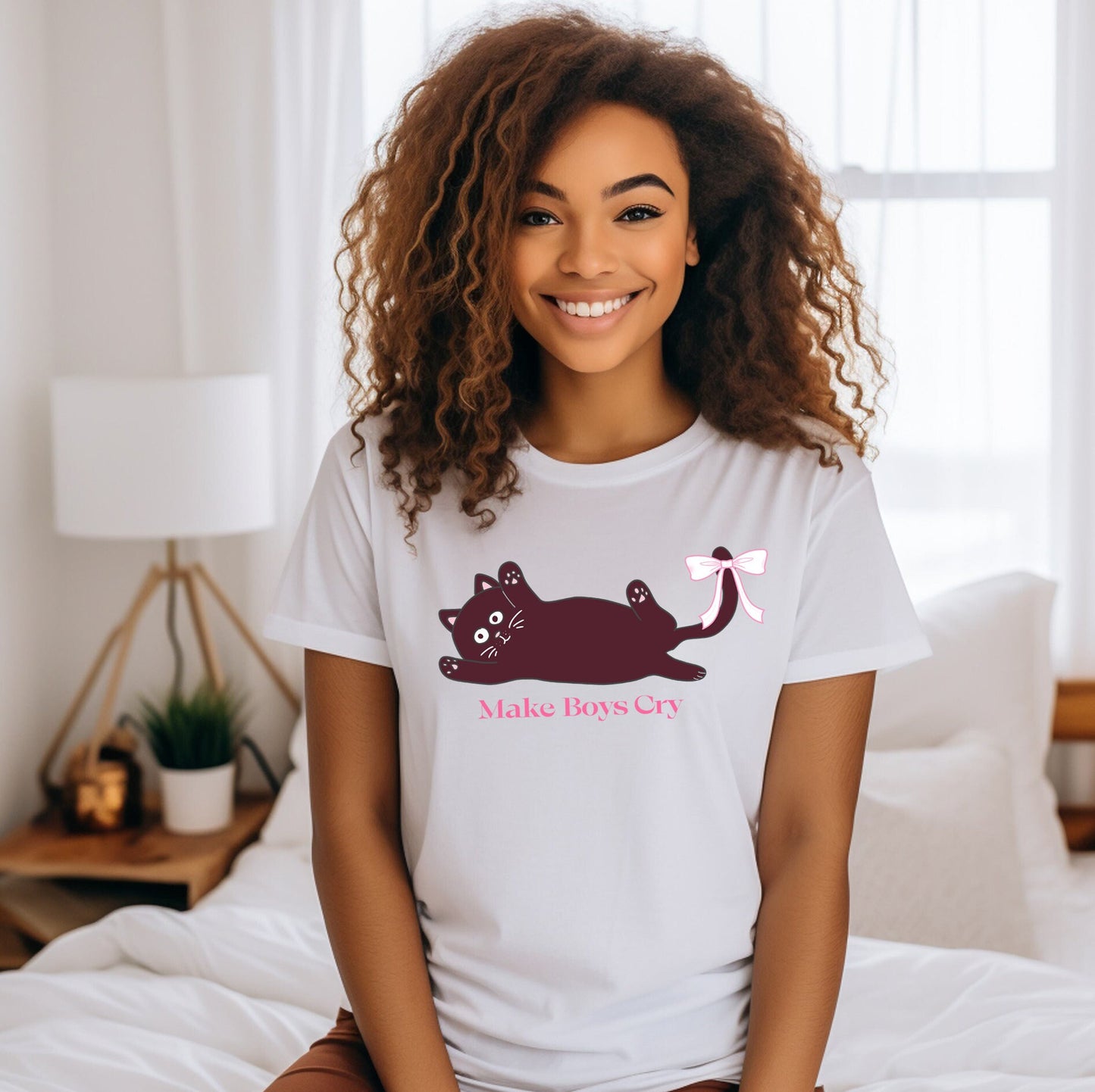 Coquette Cat T Shirt, Women T-shirt, Comfortable Cool Classic Girly Tee, Make Boys Cry, Feminist T shirt, Women Gift, Cat Lover Tee