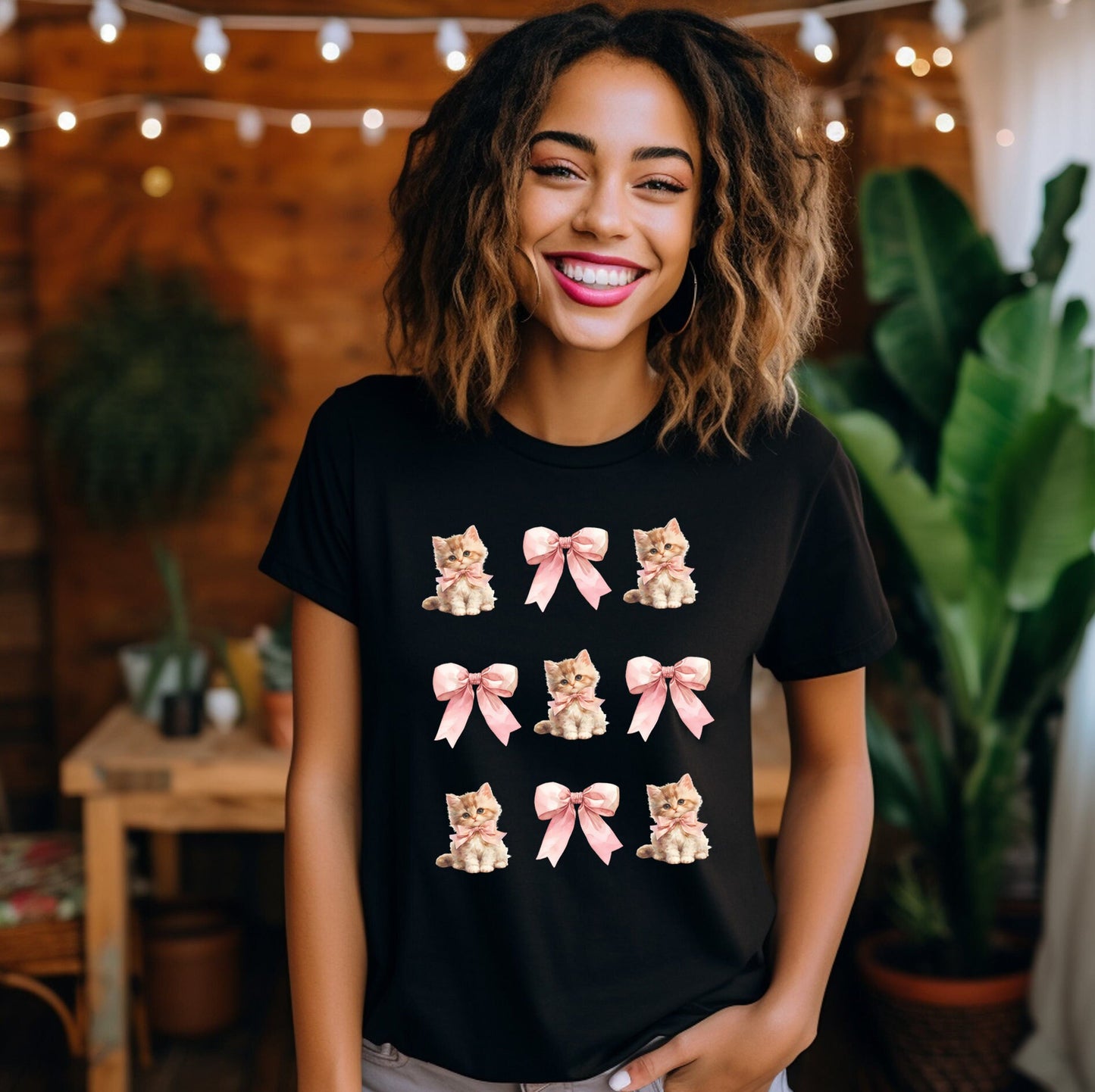 Coquette Cat T Shirt, Women T-shirt, Comfortable Cool Classic Girly Tee, Girly Kitten Coquette T Shirt, Women Gift, Cat Lover Tee