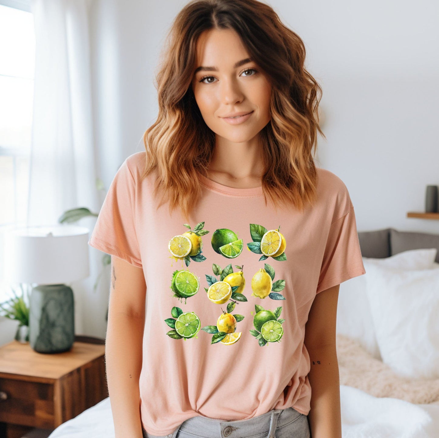 Citurs T Shirt, Women T-shirt, Comfortable Cool Classic Artistic, Watercolor Tee, Spring T shirt, Fruit T-shirt, Lemon Lime Graphic Tee