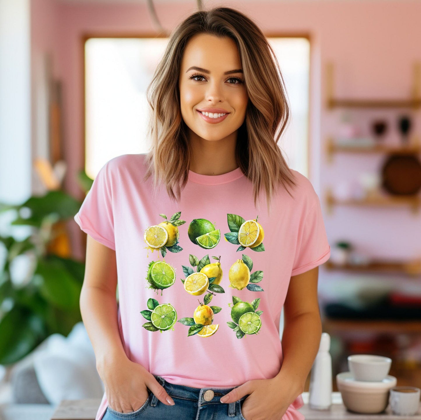 Citurs T Shirt, Women T-shirt, Comfortable Cool Classic Artistic, Watercolor Tee, Spring T shirt, Fruit T-shirt, Lemon Lime Graphic Tee