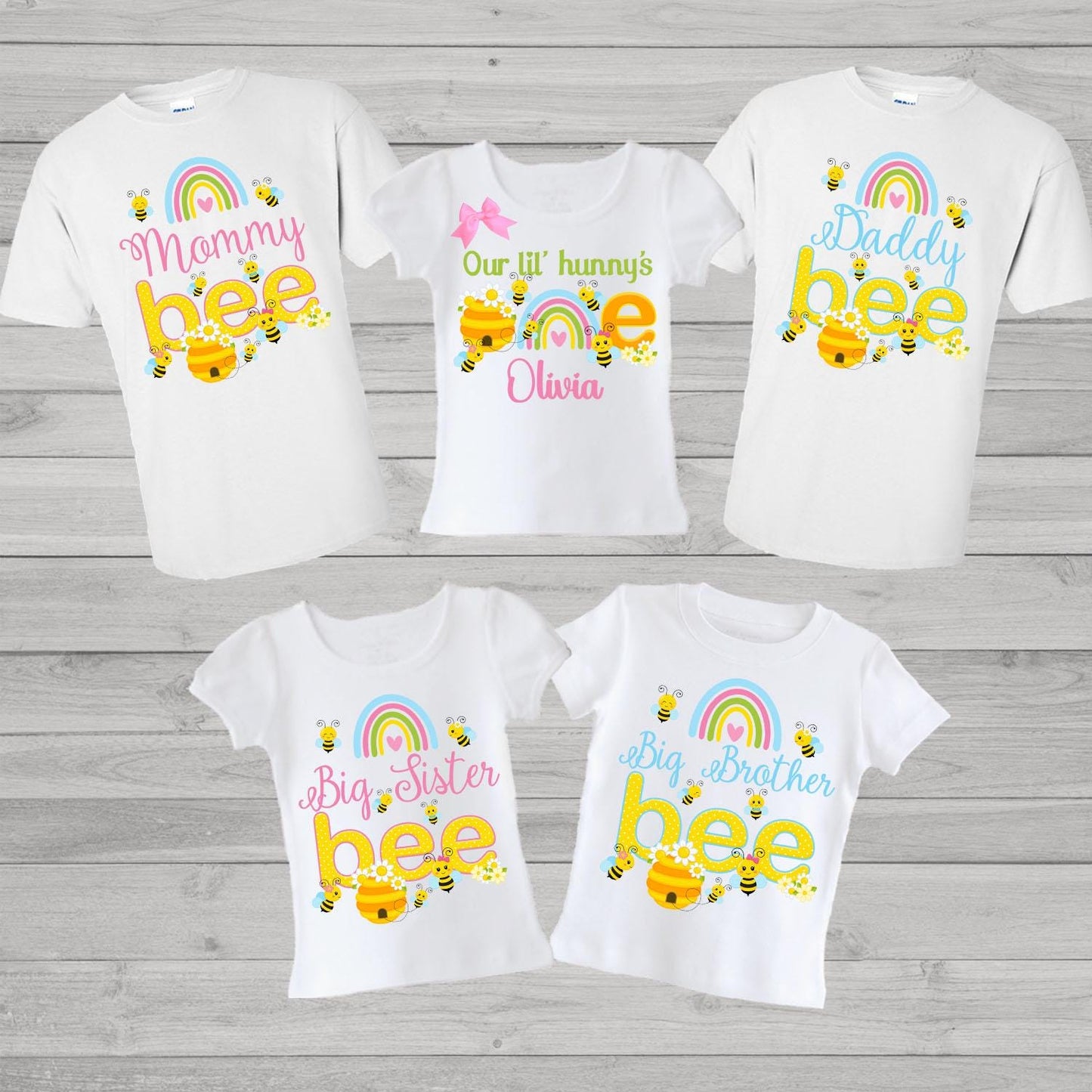 Bee themed family birthday shirts