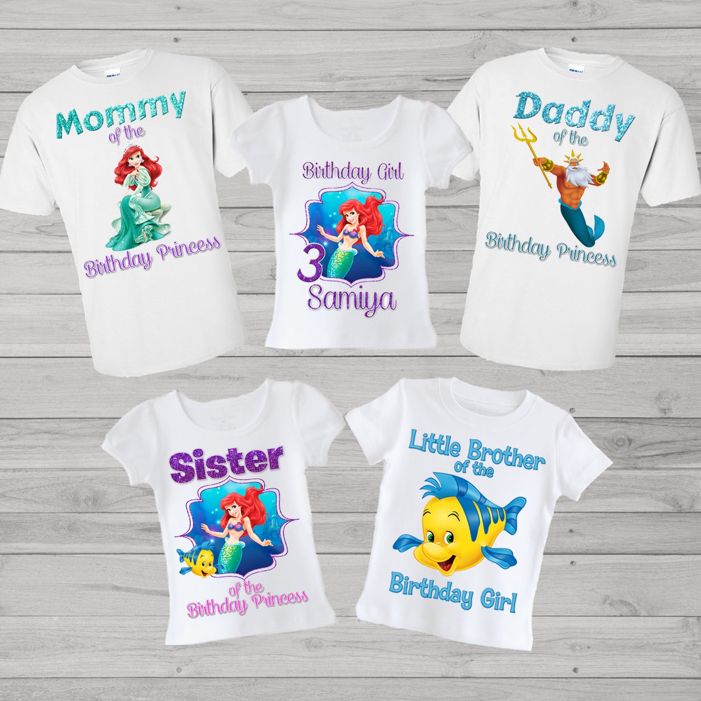 Little Mermaid Ariel Family Birthday Shirts
