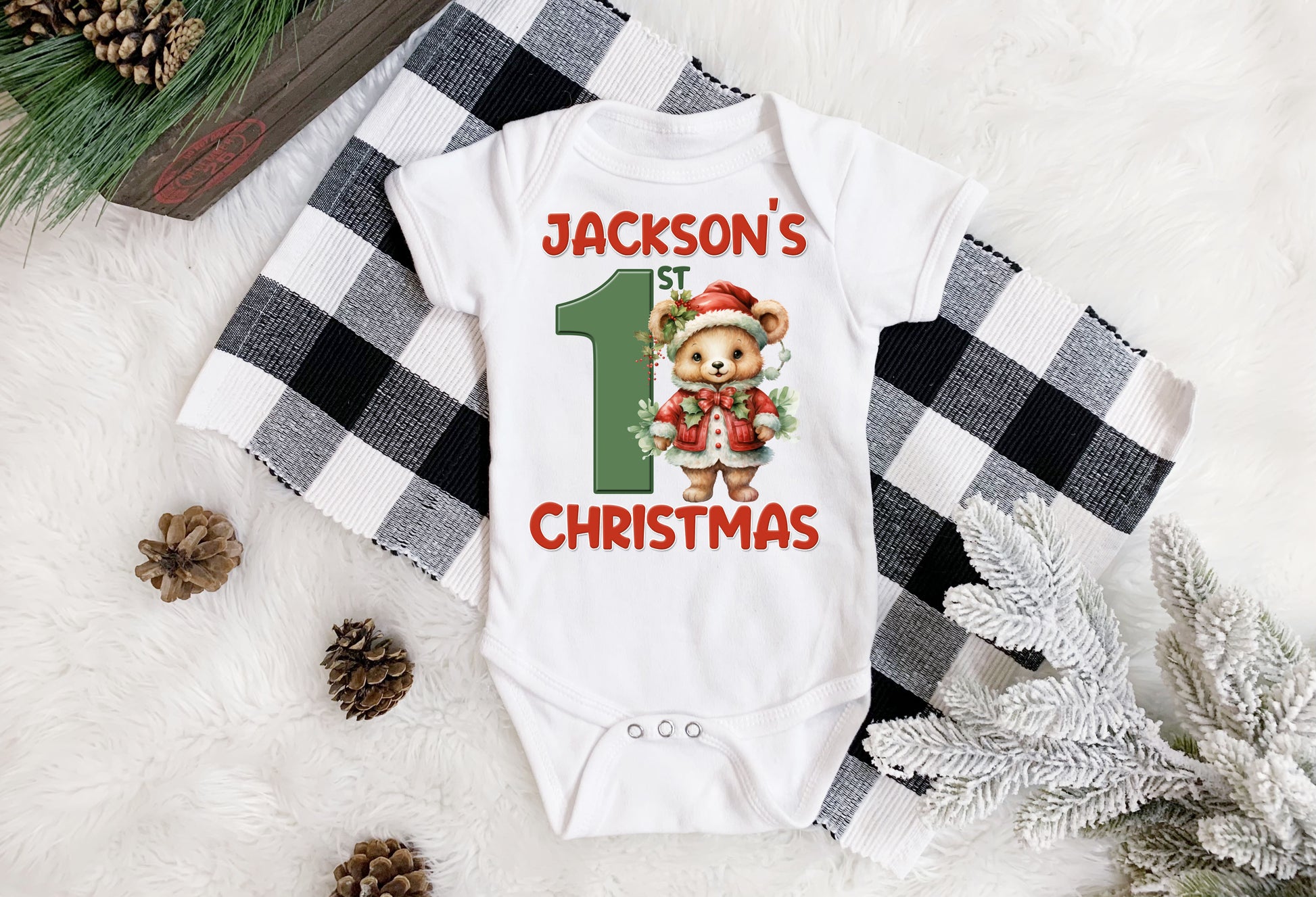 Teddy baby's first christmas onesie