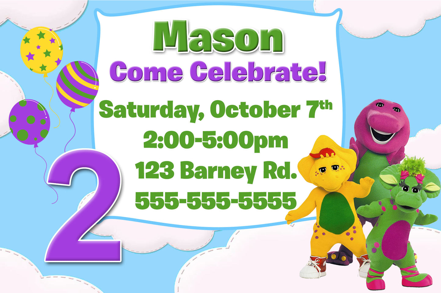 Barney Birthday Invitation