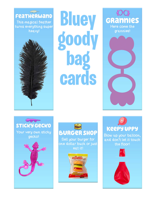 Bluey goody bag cards