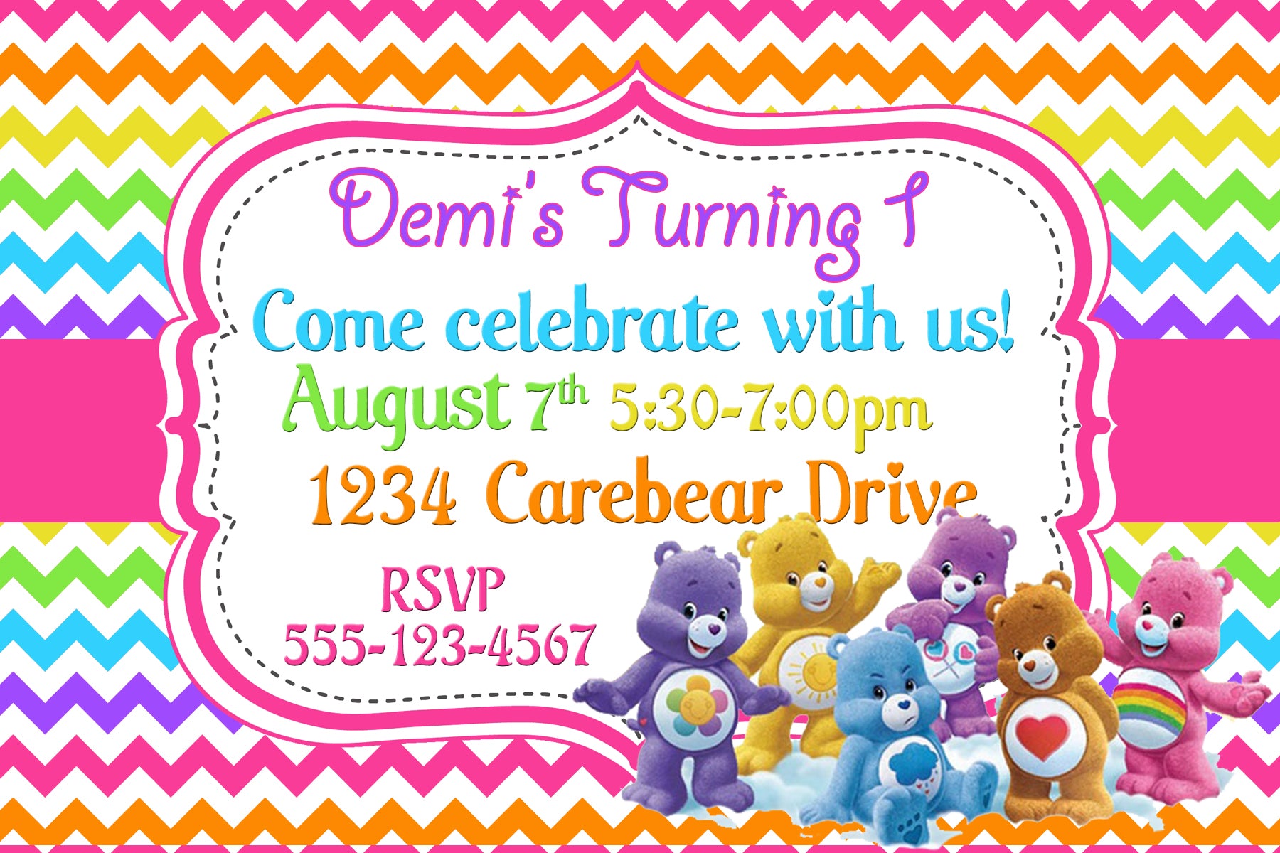 Carebear birthday invitation