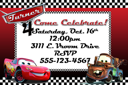 Cars birthday invitation