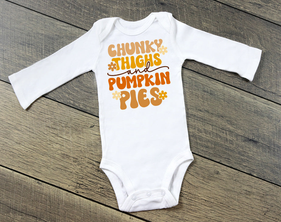 chunky thighs pumpkin pies thanksgiving bodysuit