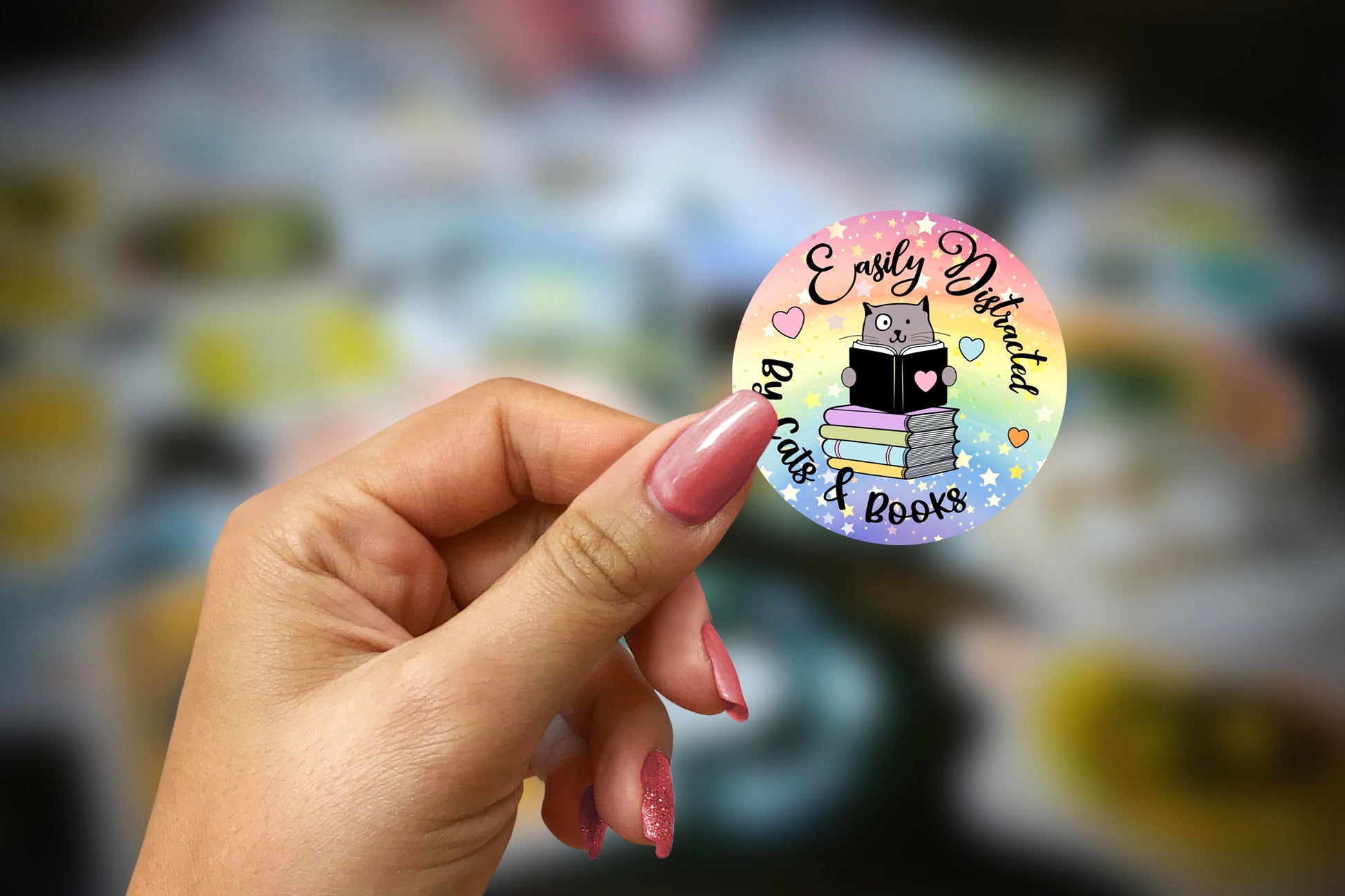 easily distracted by cats and books sticker