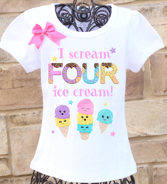 I scream four ice cream birthday shirt