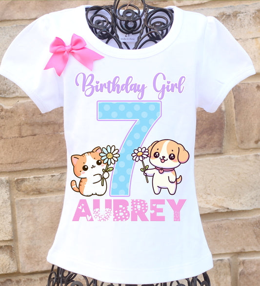 kawaii dog and cat birthday shirt