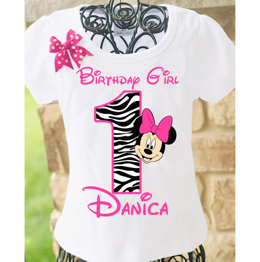 Zebra minnie mouse birthday shirt