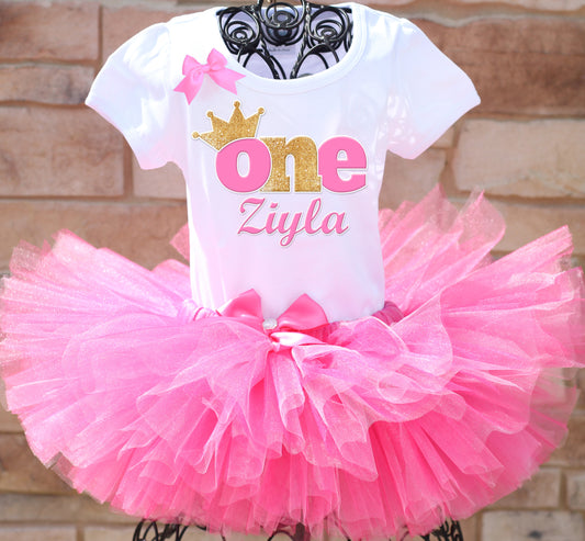 Pink and gold first birthday princess tutu outfit