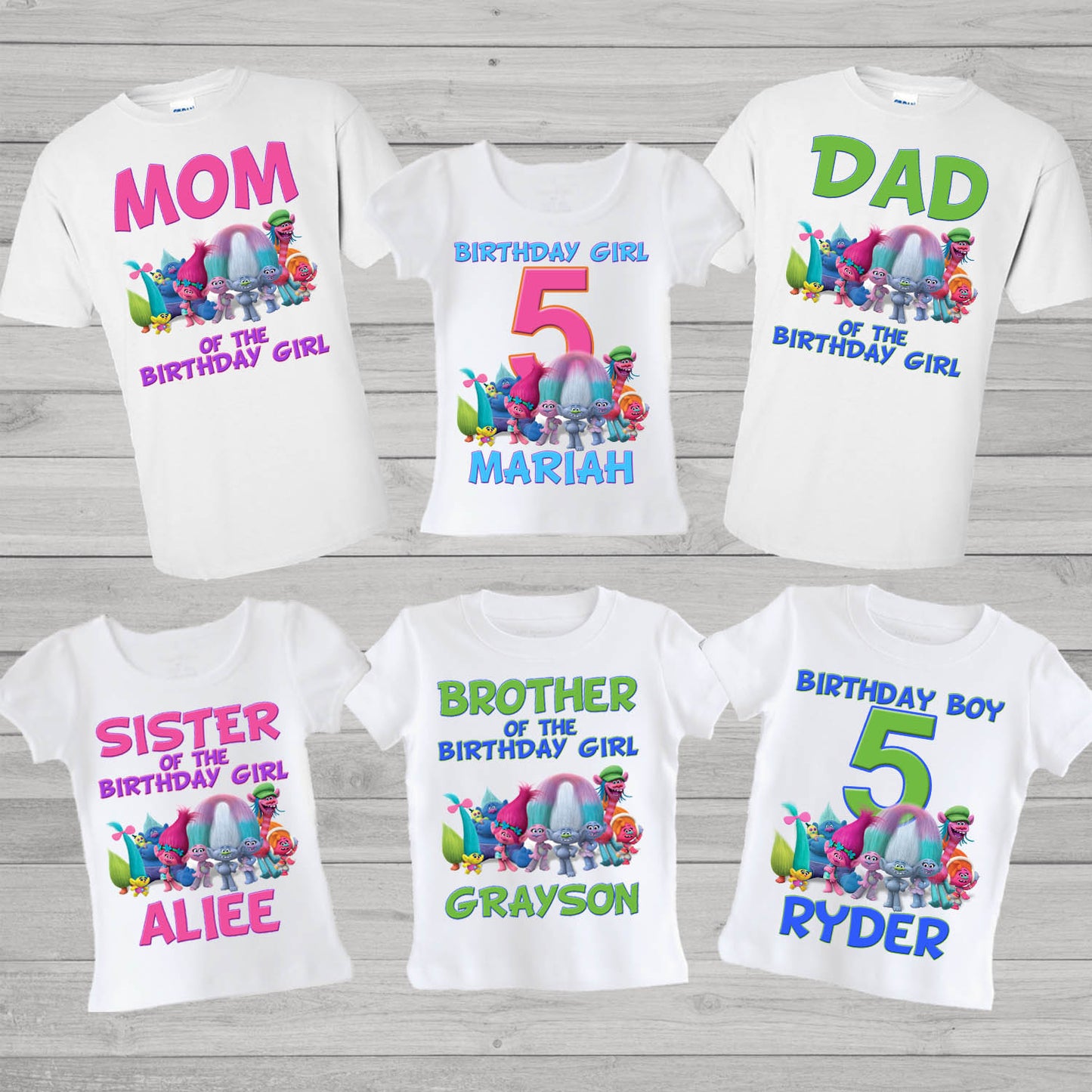 Matching Trolls Family birthday shirts
