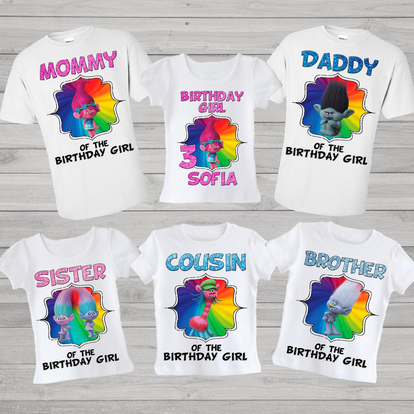 Trolls matching family birthday shirts