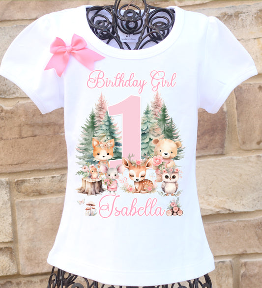 woodland animals birthday shirt