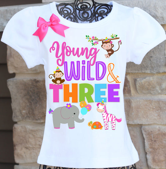 young wild and three brithday shirt