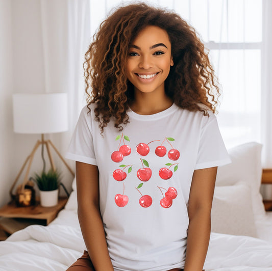Cherries T Shirt, Women T-shirt, Comfortable Cool Classic Artistic, Watercolor Tee, Spring T shirt, Fruit T-shirt, Cherries Graphic Tee