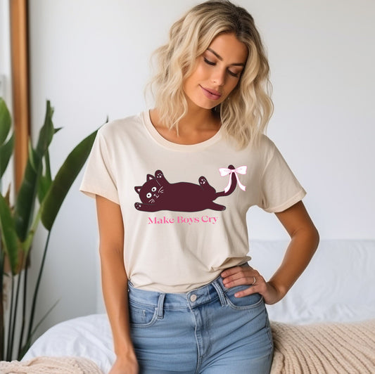 Coquette Cat T Shirt, Women T-shirt, Comfortable Cool Classic Girly Tee, Make Boys Cry, Feminist T shirt, Women Gift, Cat Lover Tee