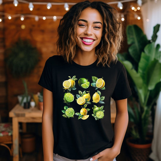 Citurs T Shirt, Women T-shirt, Comfortable Cool Classic Artistic, Watercolor Tee, Spring T shirt, Fruit T-shirt, Lemon Lime Graphic Tee