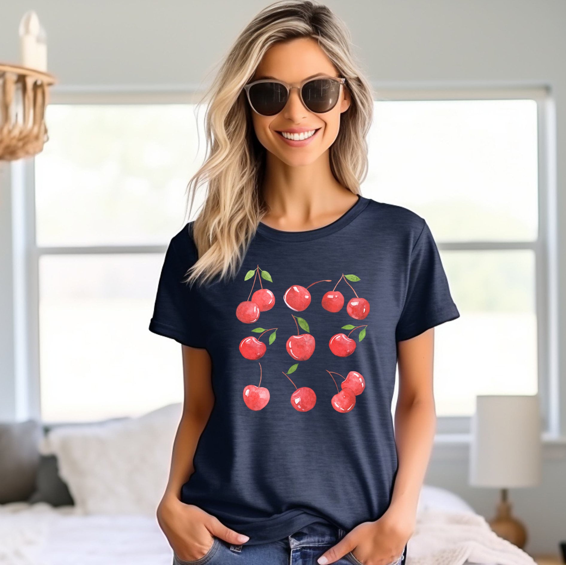 Cherries T Shirt, Women T-shirt, Comfortable Cool Classic Artistic, Watercolor Tee, Spring T shirt, Fruit T-shirt, Cherries Graphic Tee
