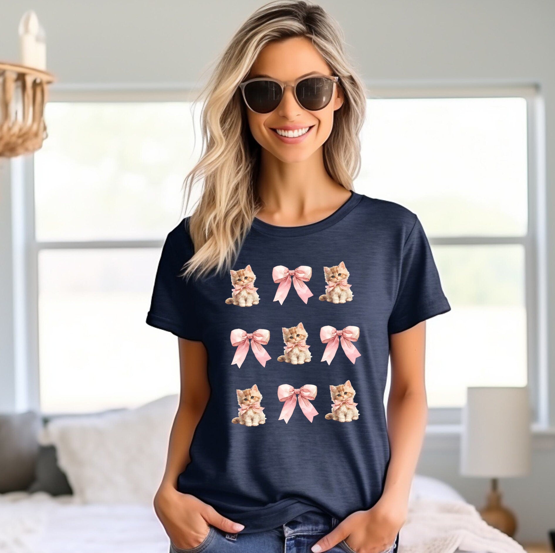 Coquette Cat T Shirt, Women T-shirt, Comfortable Cool Classic Girly Tee, Girly Kitten Coquette T Shirt, Women Gift, Cat Lover Tee