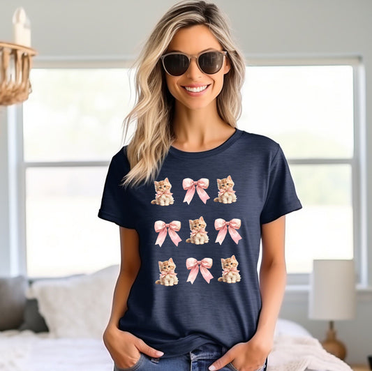 Coquette Cat T Shirt, Women T-shirt, Comfortable Cool Classic Girly Tee, Girly Kitten Coquette T Shirt, Women Gift, Cat Lover Tee