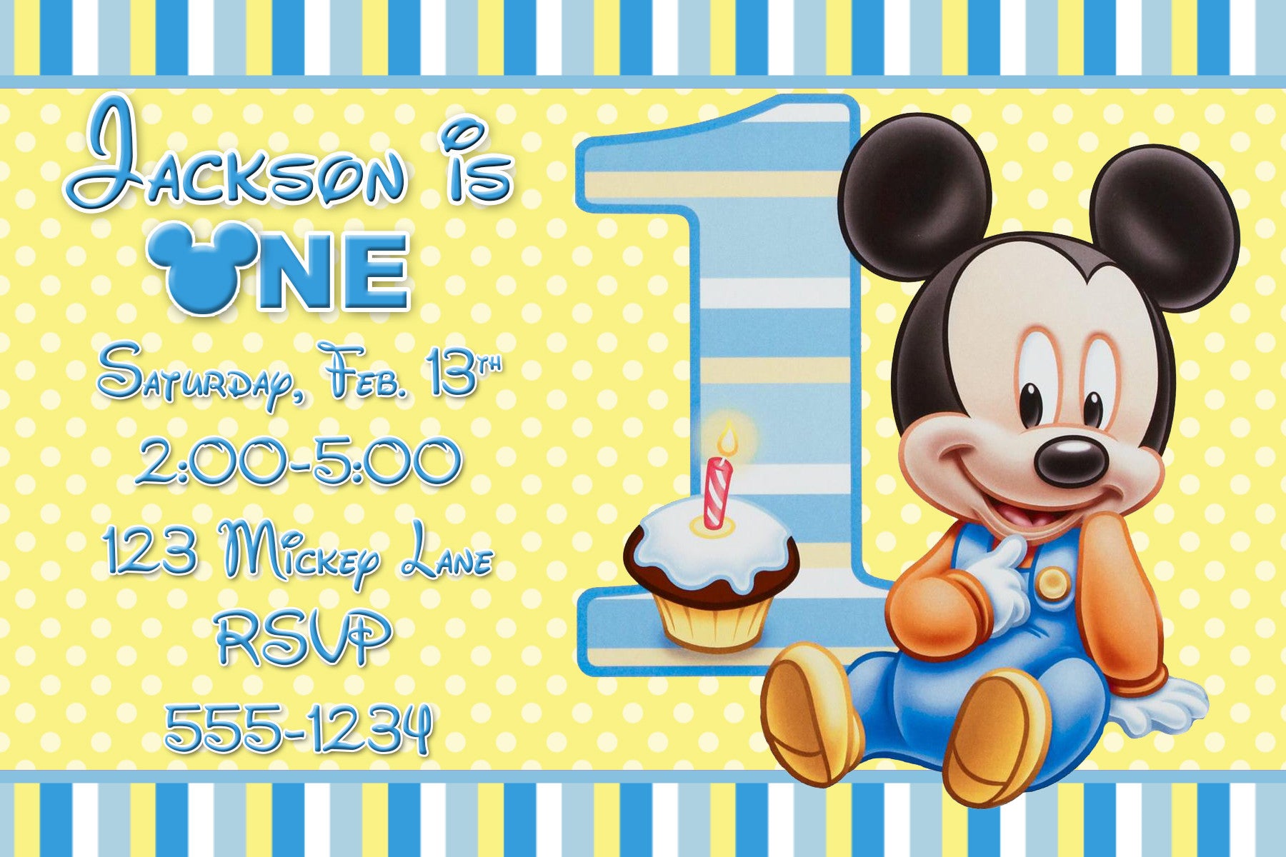 Mickey Mouse First Birthday Invitation