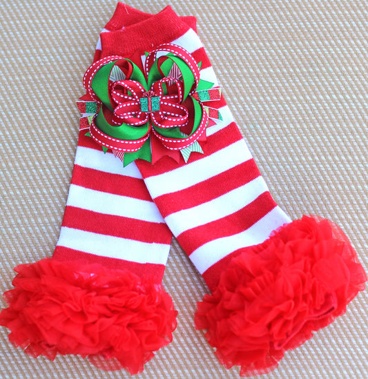 Christmas Legwarmers with Hair Bow